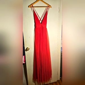 Luxxel Red Tulle Maxi Dress - Size Small